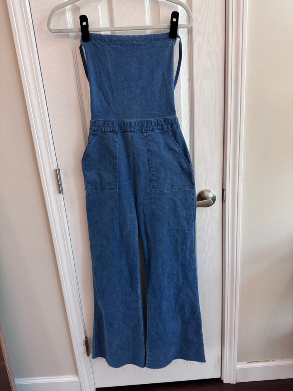 BLUE BLUSH Denim Tie Back Flare Leg Jumpsuit Size Small